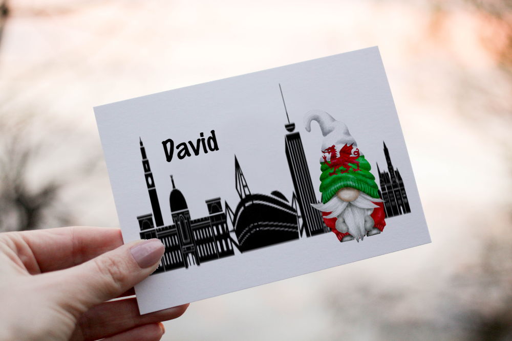 Wales Gnome Skyline Card, Wales Card, Cardiff Skyline Card